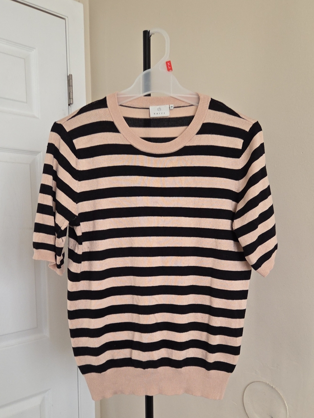 Kaffe Pink & Black Striped Short-Sleeve Crew Sweater